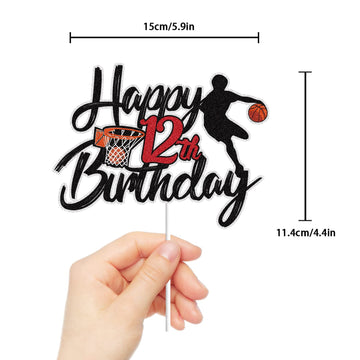 LINGBOOM Basketball Cake Topper - 12th Birthday Decoration for Boys - Black Model C-8th