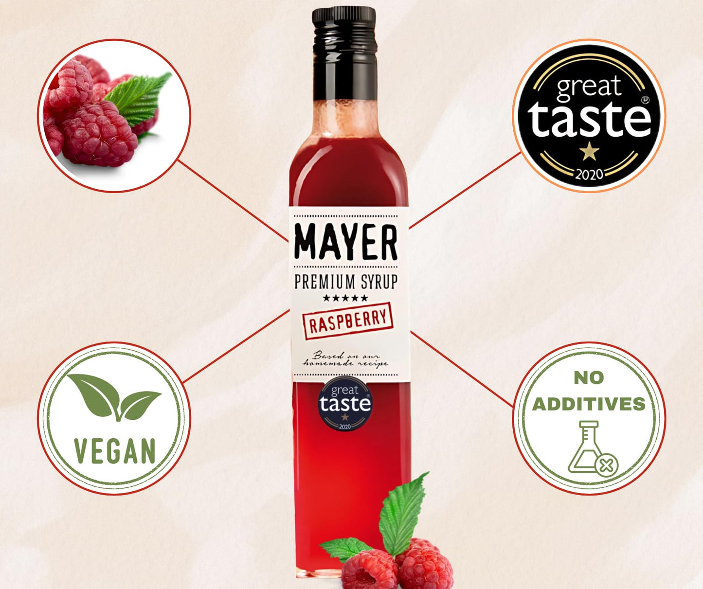 Mayer Raspberry Artisanal Syrup, All-Natural, Vegan, Gluten-Free, 16.9 Fl Oz