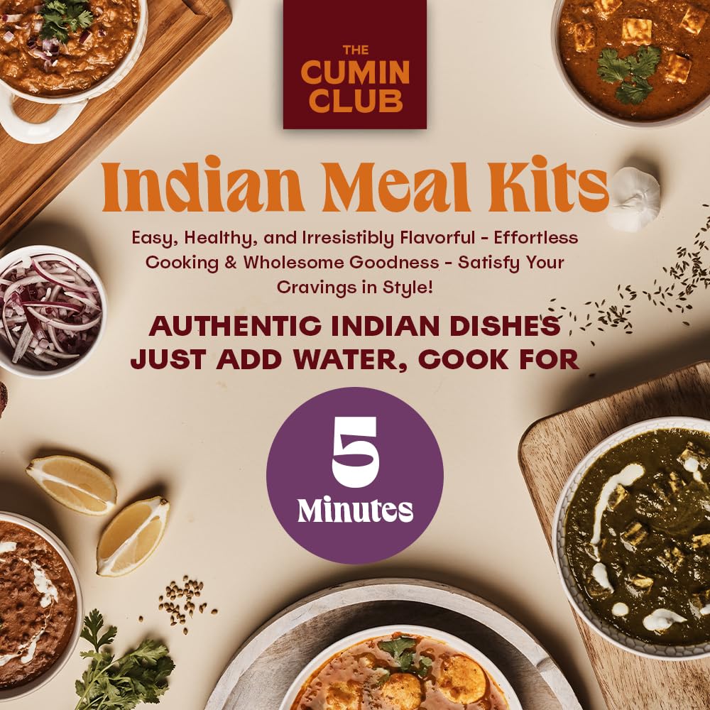 The Cumin Club Variety Pack | 5 Authentic Indian Meals | Ready in 5 Minutes, Just Add Water | All-Natural, No Preservatives | Ve