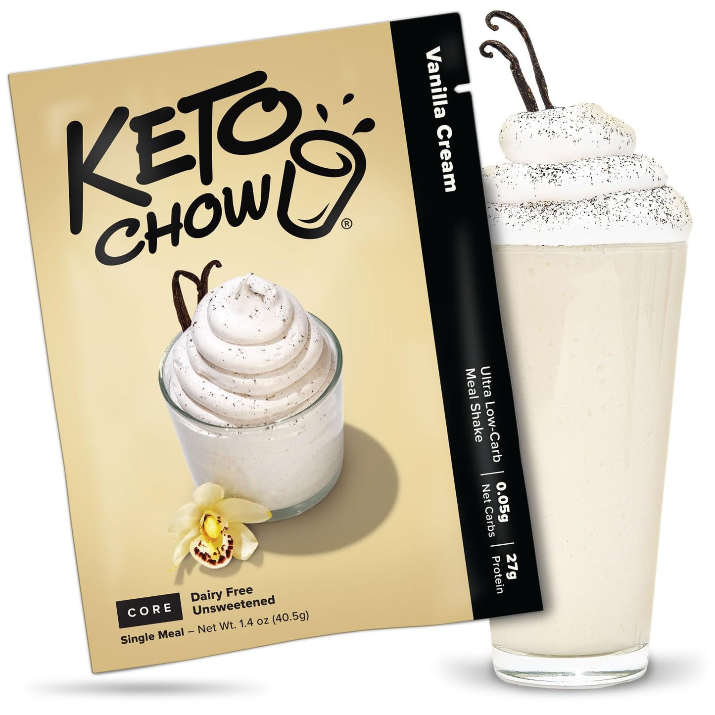 Keto Chow Keto Meal Replacement Shake Powder, Vanilla Cream, 1.4 Ounce, Dairy Free, Low Carb, Protein Rich