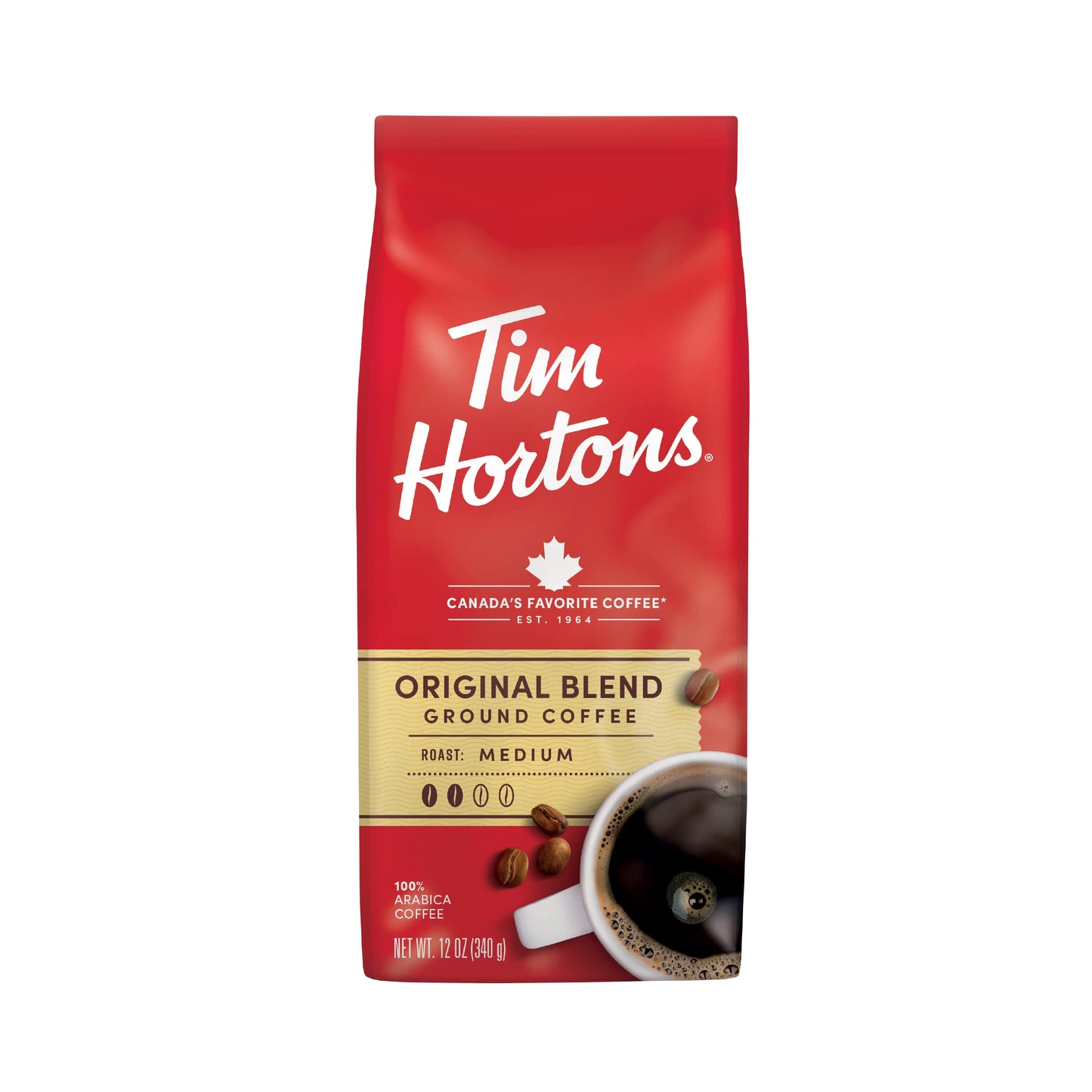 Tim Hortons Oriflavor Blendal Blend Medium Roast Ground Coffee Perfectly Balanced Always Smooth Made With 100% Arabica Beans 12 Ounce Bag