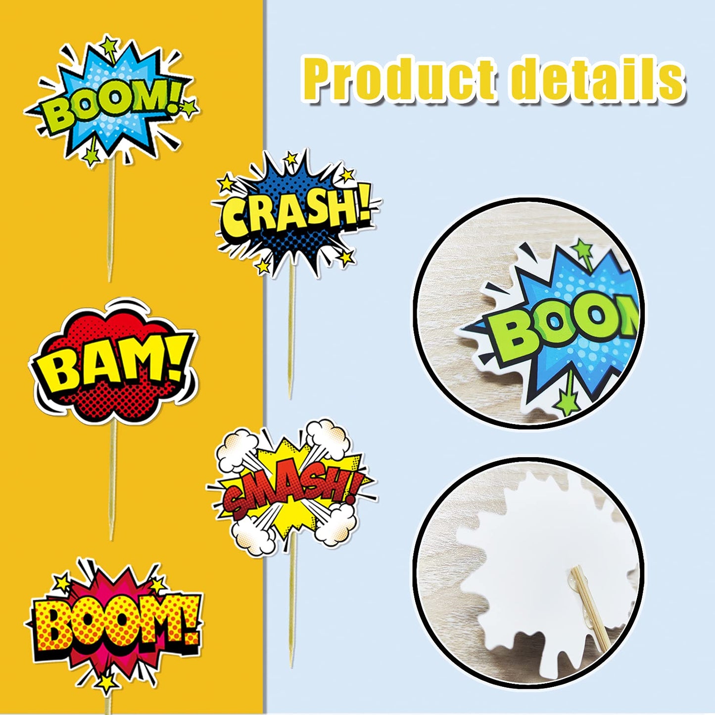 Superhero Boom Cupcake Toppers 48 Pack Happy Birthday Cake Decor For Kids Hero Theme Birthday Party Supplies Celebrating Party E