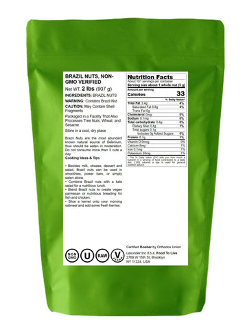 Food to Live Brazil Nuts, Raw, Unsalted, Non-GMO, 32 Ounce, Vegan, Kosher, Keto, Paleo Friendly