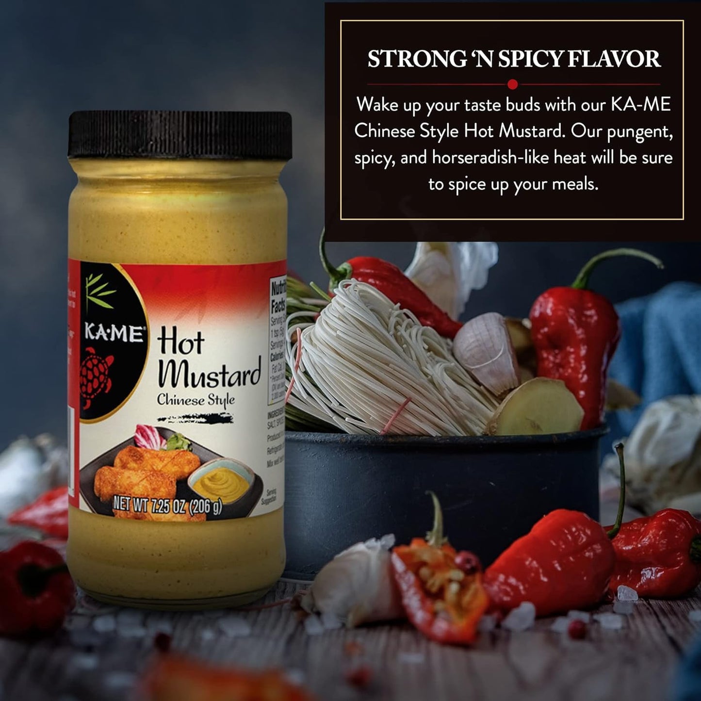 Ka-Me Hot Mustard 7.25 Oz, Asian Ingredients And Flavors, No Preservatives/Msg, Condiments For Egg & Spring Rolls, Fried Wonton, Roasted Pork Belly, Chinese Beef Hot Pot And Many More