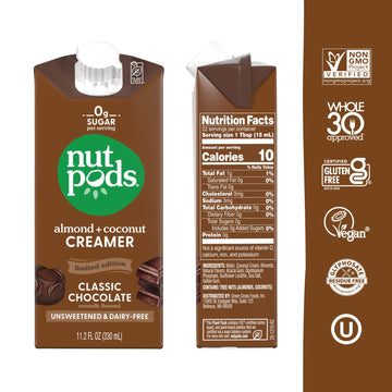 Nutpods Classic Chocolate Unsweetened Dairy-Free Creamer, Made From Almonds And Coconuts, Whole30, Keto, Gluten Free, Non-Gmo, V