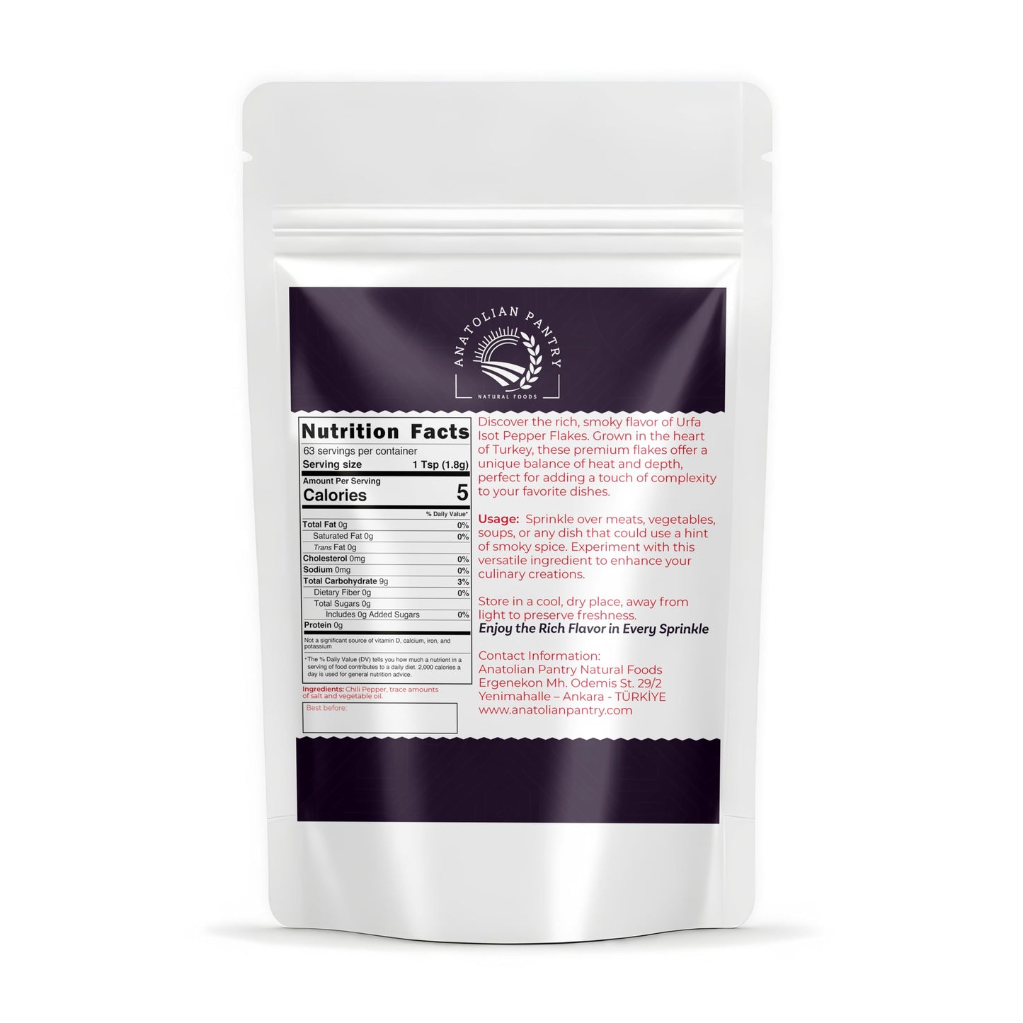 Urfa Isot Pepper - Premium Authentic Crushed Oily Pepper Flakes (Halaby Pepper - Pul Biber - Urfa Chili), Perfect For Turkish &