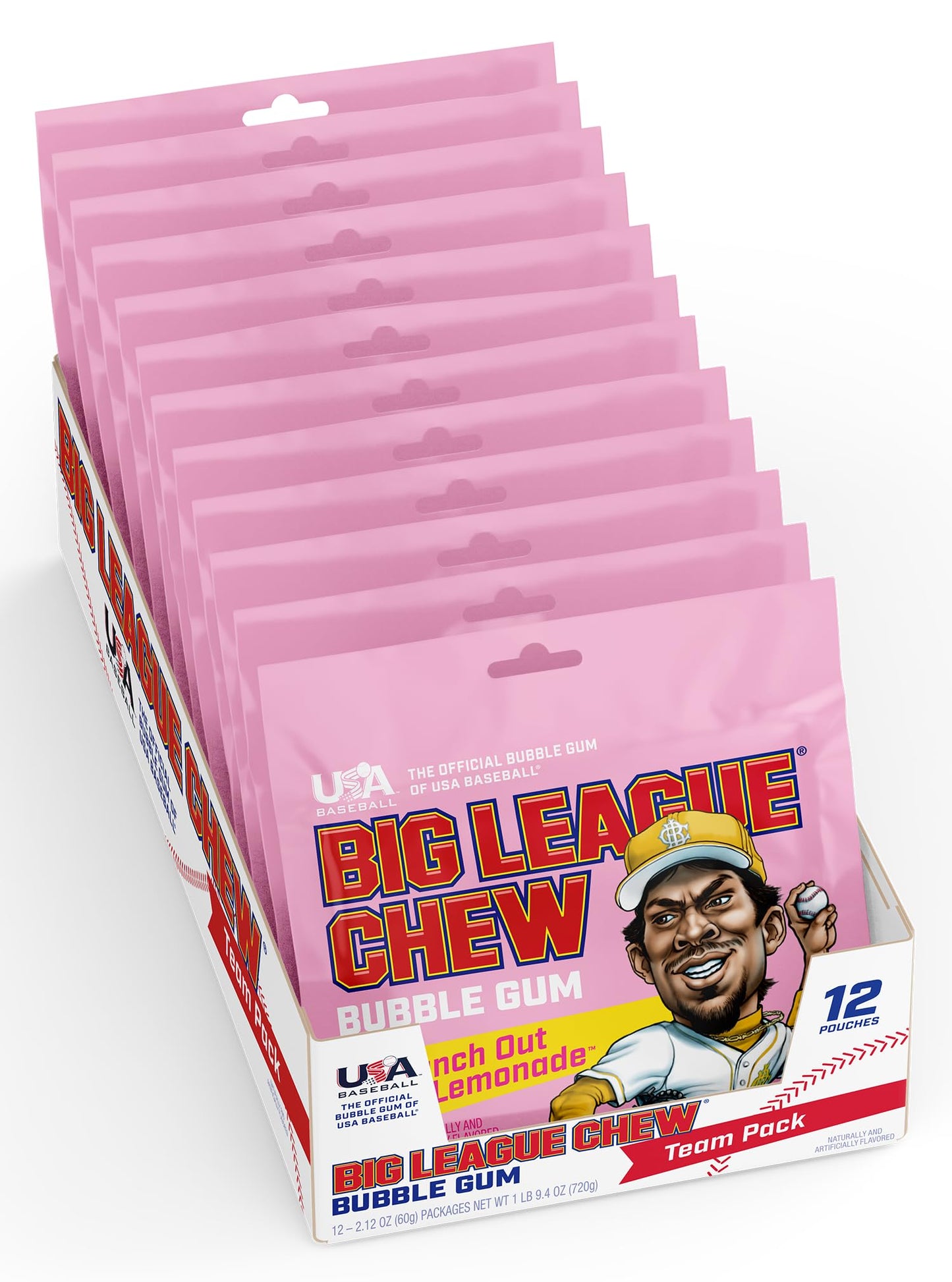 New! Big League Chew Punch Out Pink Lemonade Bubble Gum - Sweet And Tart Flavor Burst | Ideal For Baseball Games, Teams, Concess