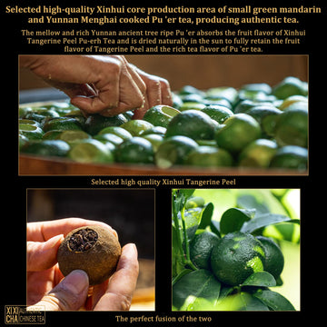 Xixicha Puerh Tea Premium Tangerine Peel Pu-Erh Tea 5.64Oz(160G) Xiao Qing Gan Xinhui Chenpi Pu'Er Citrus Yunnan Puerh Green Ora