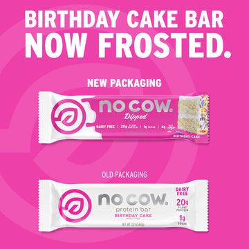No Cow High Protein Bars, Dipped Birthday Cake - Healthy Snacks, 20G Vegan Protein, High Fiber, Low Sugar, Keto Friendly, Dairy