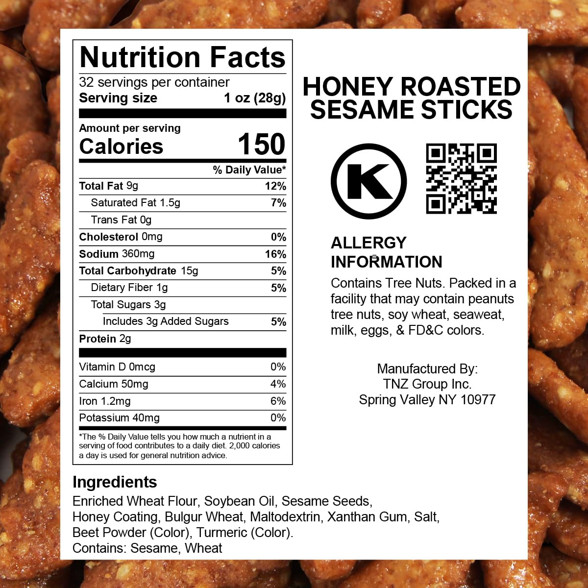 Sesame Sticks Snack, Honey Roast Flavor. Delicious and Fresh Local Honey Roasted Snacks with the Perfect Mix of Sweet and Salty
