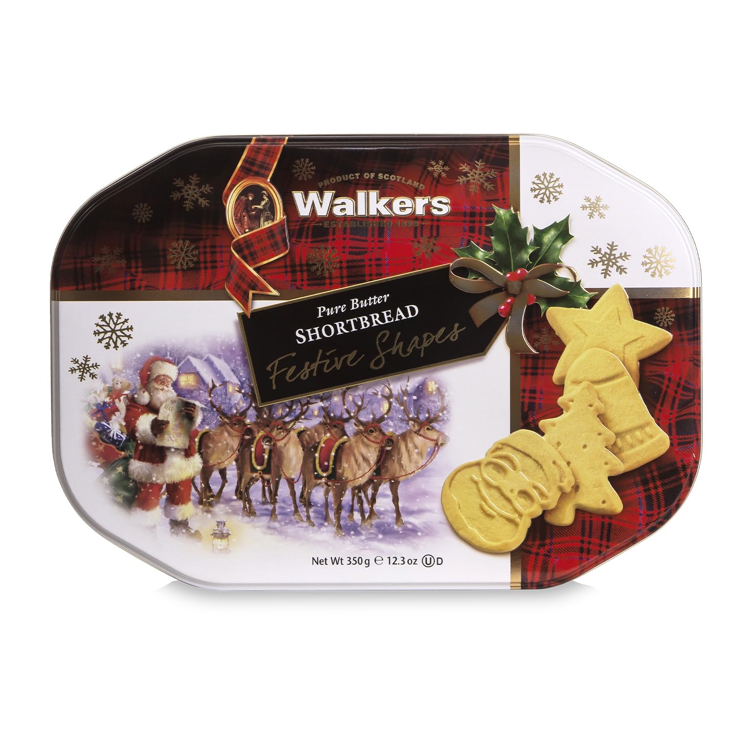 Walkers Assorted Shortbread Cookies In Festive Shapes- Shortbread Cookie Tin (12.6 Oz) - Includes Christmas Tree, Bell, Star And