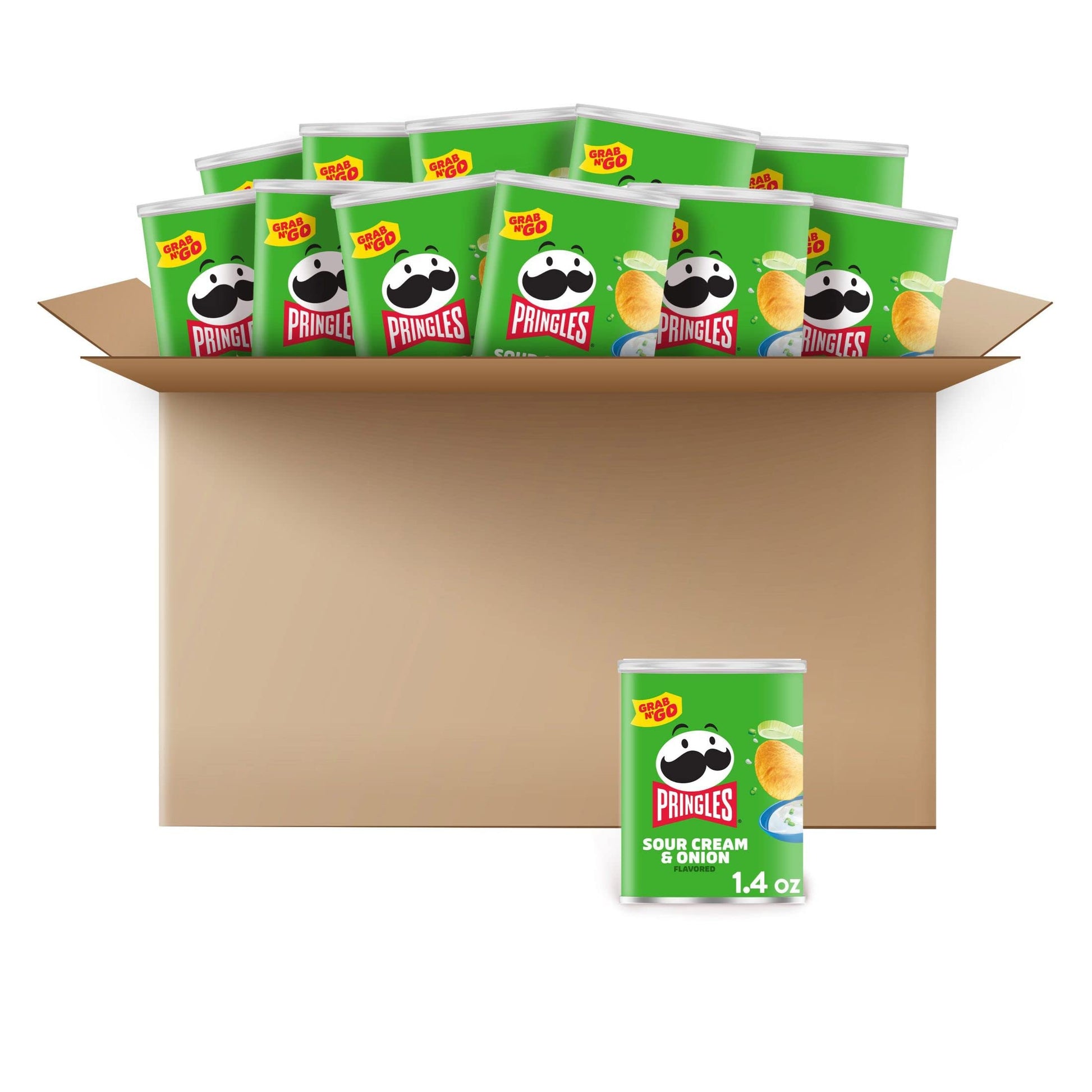 Pringles Potato Crisps Chips, Lunch Snacks, Office And Kids Snacks, Grab N' Go, Sour Cream And Onion (12 Cans)