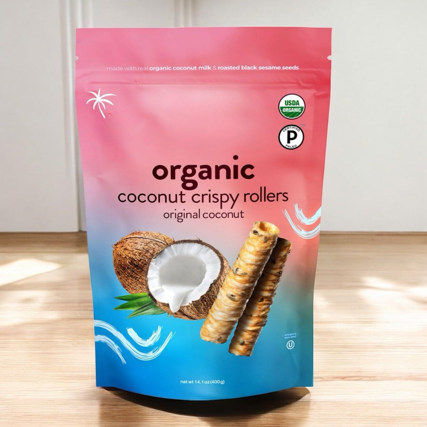 Coconut Crispy Rollers - Lightly Sweetened, Organic Crunchy Snack, 14.1 oz Bag