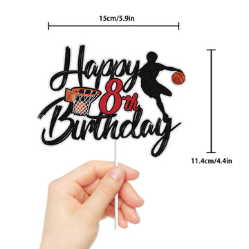 LINGBOOM Basketball Cake Topper 8th Birthday Decoration Black C-8th Model for Boys Kids