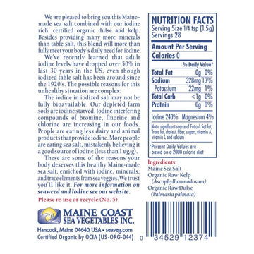 Sea Salt with Sea Veg 1.5 oz Shaker - Sea Seasonings - Organic