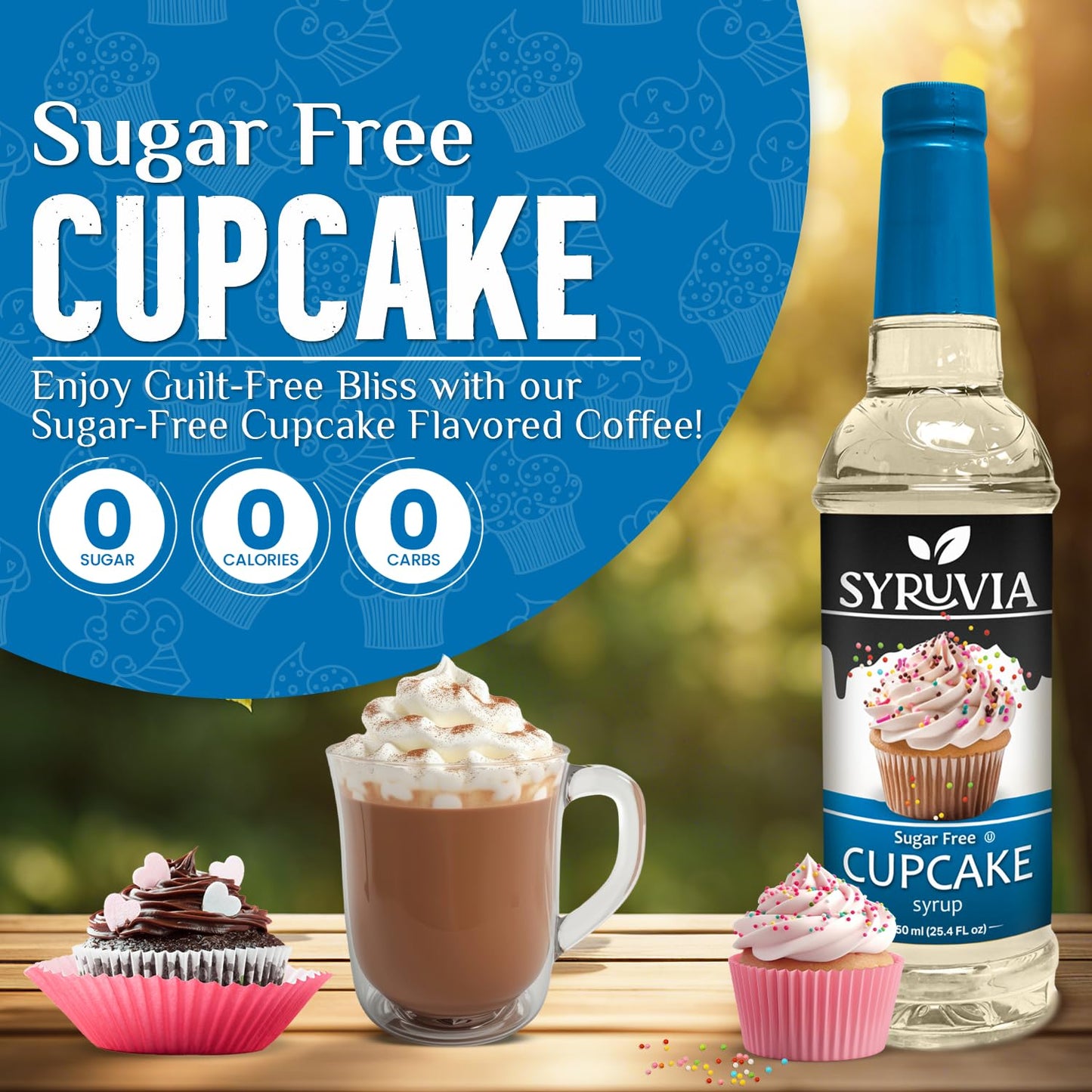 Syruvia Sugar-Free Cupcake Coffee Syrup - 25.4 Fl Oz Premium Coffee Flavoring Syrup - 0 Calorie- Kosher Coffee Syrups, Gluten Fr