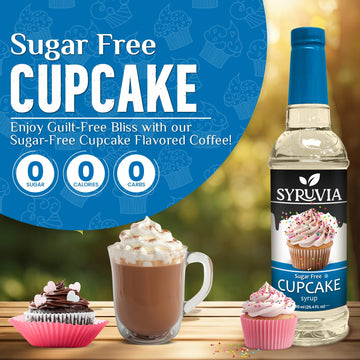 Syruvia Sugar-Free Cupcake Coffee Syrup - 25.4 Fl Oz Premium Coffee Flavoring Syrup - 0 Calorie- Kosher Coffee Syrups, Gluten Fr