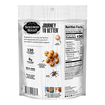 Saffron Road Organic Sea Salt And Cracked Pepper Crunchy Roasted Chickpea Snacks- 5.4Oz 6-Pack, Gluten Free, Non-Gmo, Vegan Drie