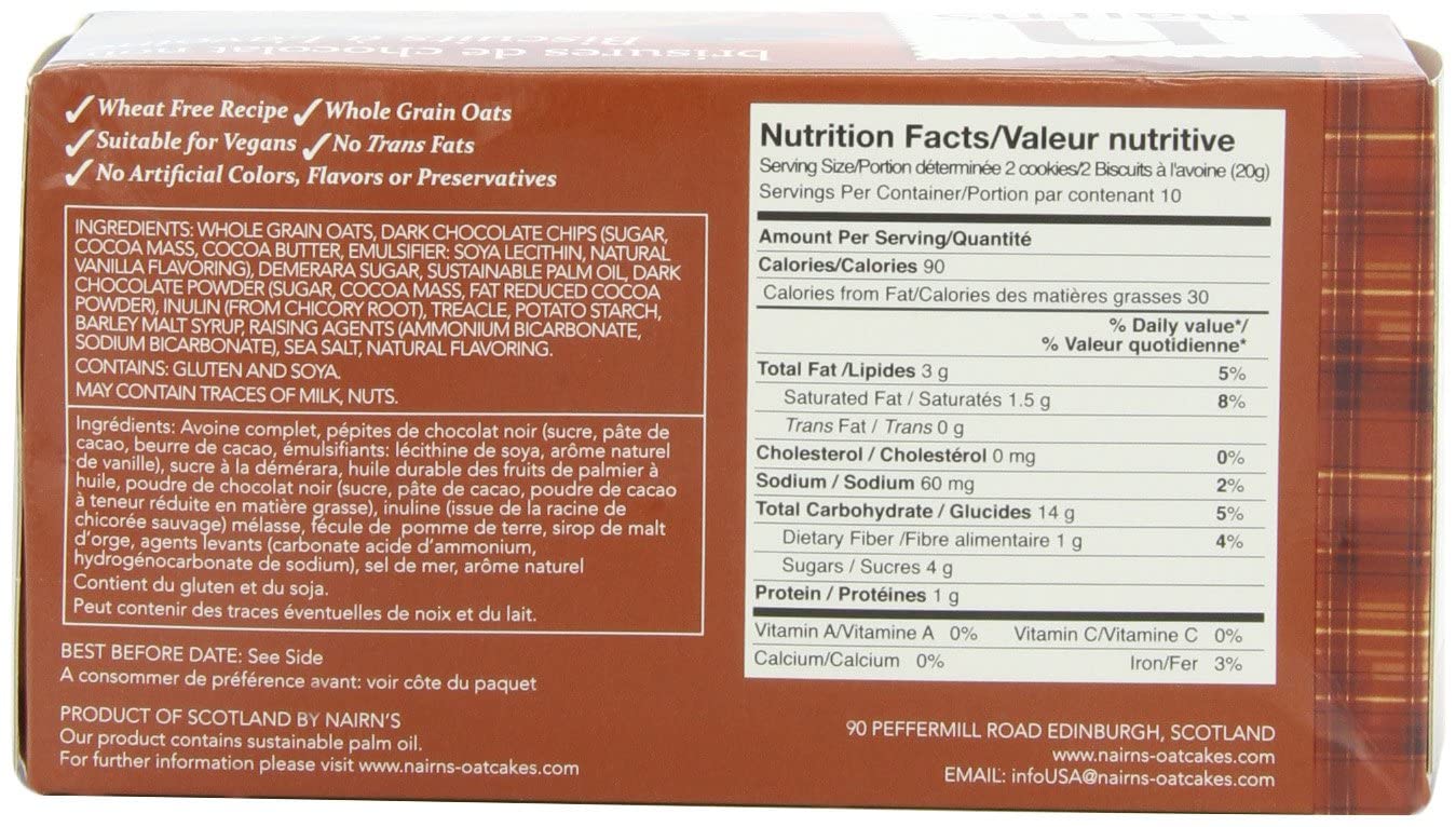 Nairns Oat Cookies Dark Chocolate Chip 7.1Oz (200G) Case Of 6
