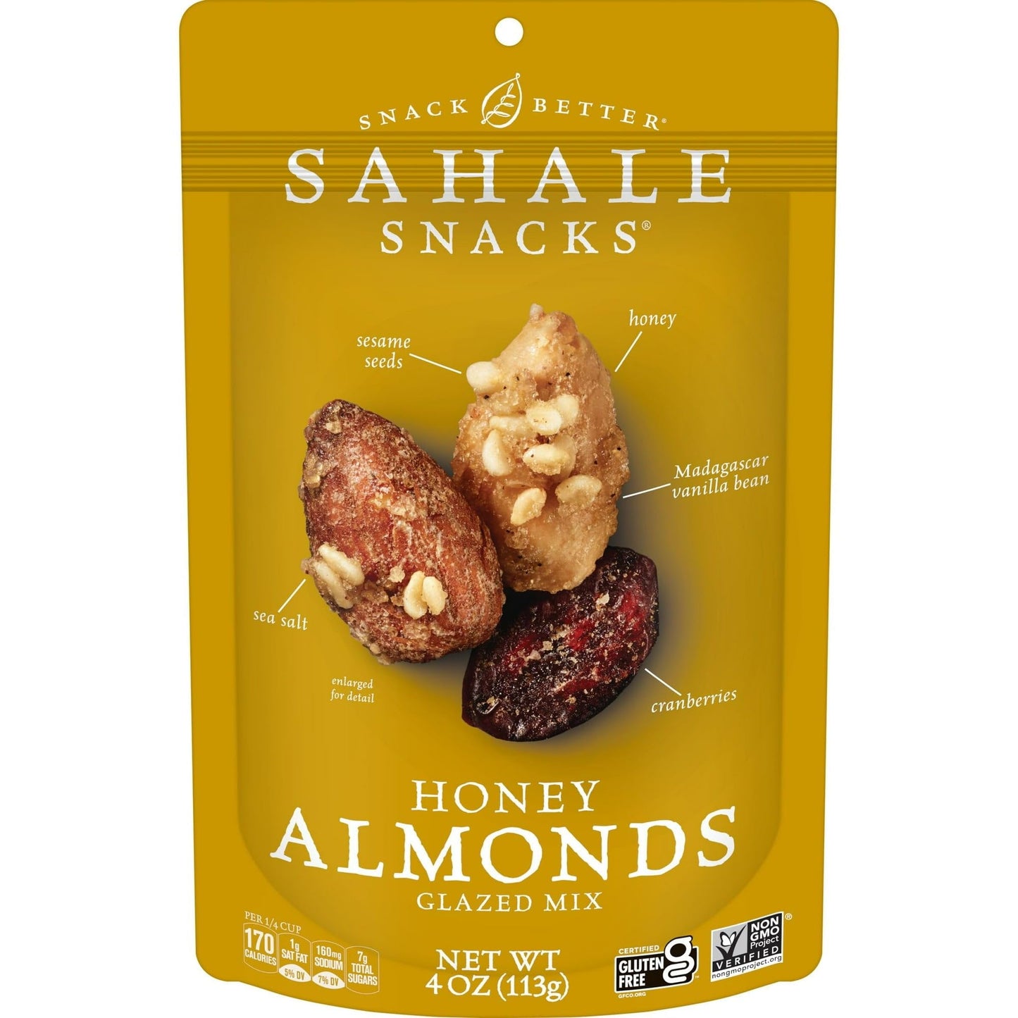 Sahale Snacks Glazed Mix Honey Almonds, 4 Ounce Pack, Gluten-Free Snack