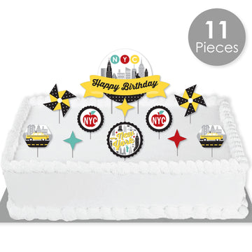 Big Dot Of Happiness Nyc Cityscape - New York City Birthday Party Cake Decorating Kit - Happy Birthday Cake Topper Set - 11 Piec