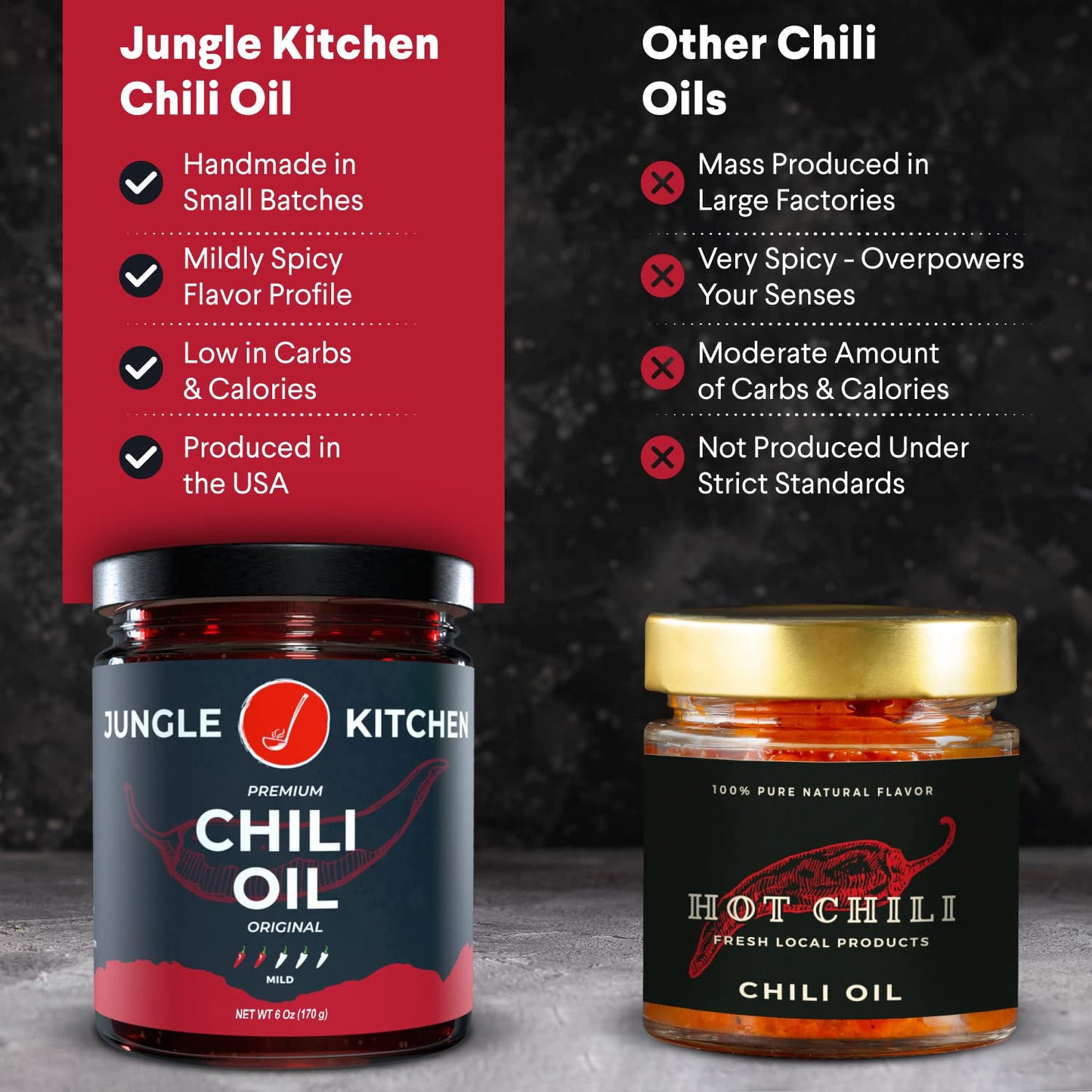 Jungle Kitchen Crunchy Garlic Chili Oil Chili Crisp Oil Vegan & Gluten-Free For Meats, Stir Fry, Vegetables, 6Oz- 3 Pack