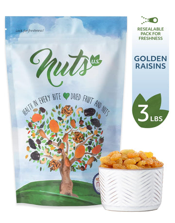 Nuts U.S. - Golden Raisin | All Natural | Non-Gmo And No Added Sugar | Jumbo Size | Packed In A Resealable Bag!!! (3 Lbs)