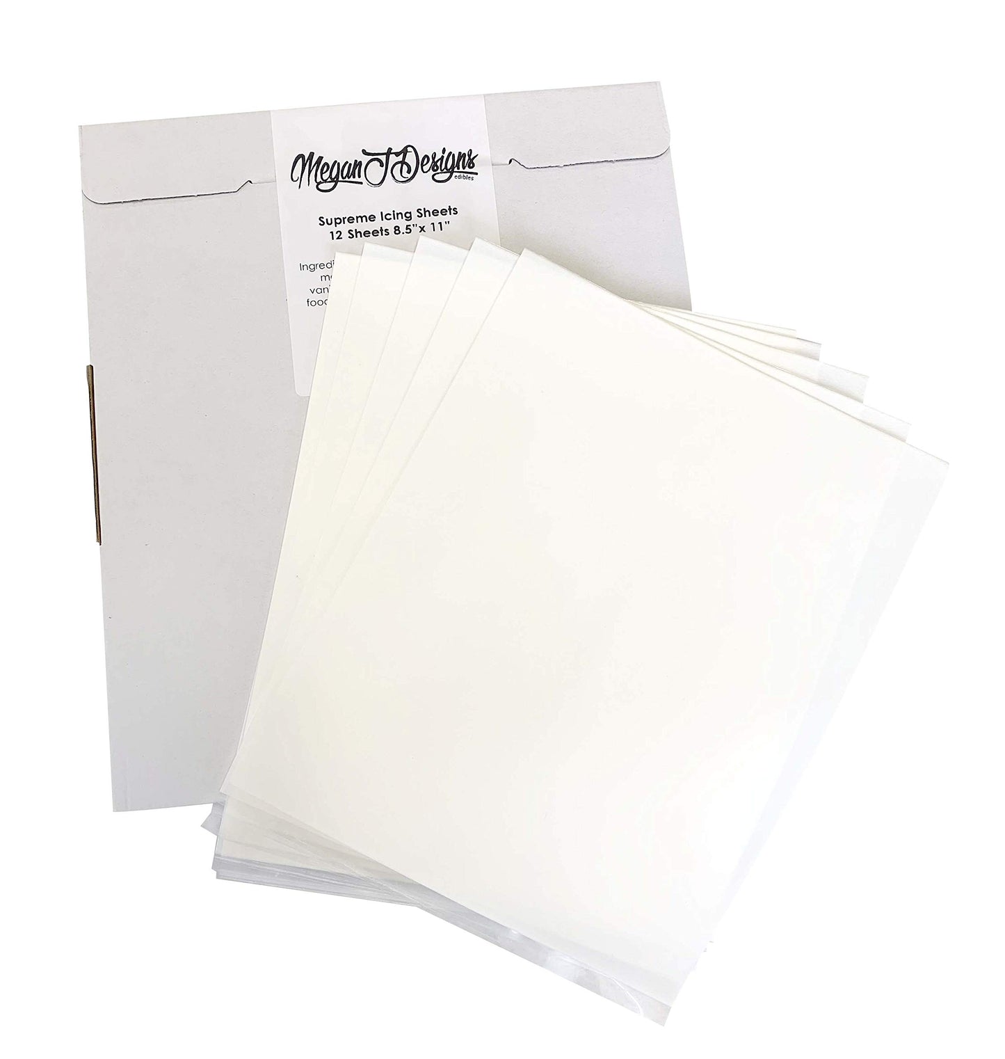 Supreme Icing Sheets 12 Pack enhanced Flexible White Frosting Edible Printer Paper Cake Decorating 8.5 x 11 by MeganJDesigns
