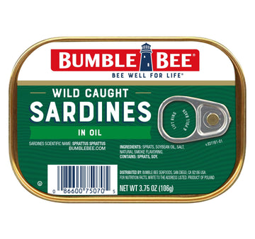 Bumble Bee Sardines in Oil, 3.75 oz Tin - Wild Caught, Gluten Free, Keto, Kosher, Clean Ingredients