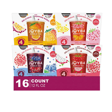 Joyba Collection 16-Pack Bubble Green Tea Cups 12 fl oz with Delicious Natural Fruit Flavored Popping Boba + 1 Freebie by Unique