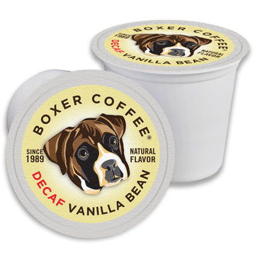 Boxer Coffee 52 Count Decaf Vanilla Bean Swiss Water Process Natural Flavoring Single-Serve Cups Pods Specialty Grade gourmet artisan coffee Keurig K-Cup 2.0 Compatible
