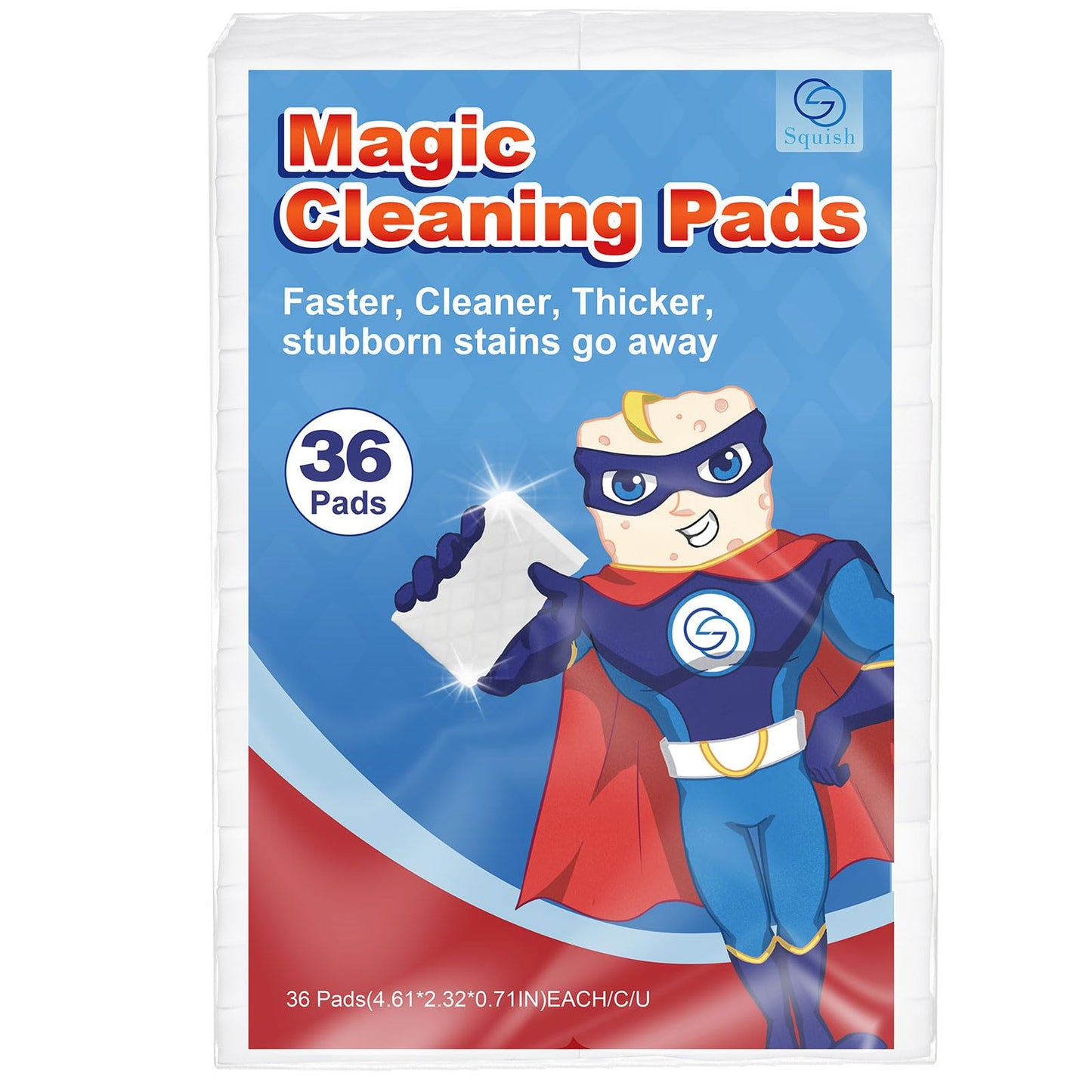 Squish Magic Sponge Eraser, 36 Count Magic Cleaning Pads For Walls Oven, Kitchen, And Shoe Cleaner, Magic Erasers With Melamine