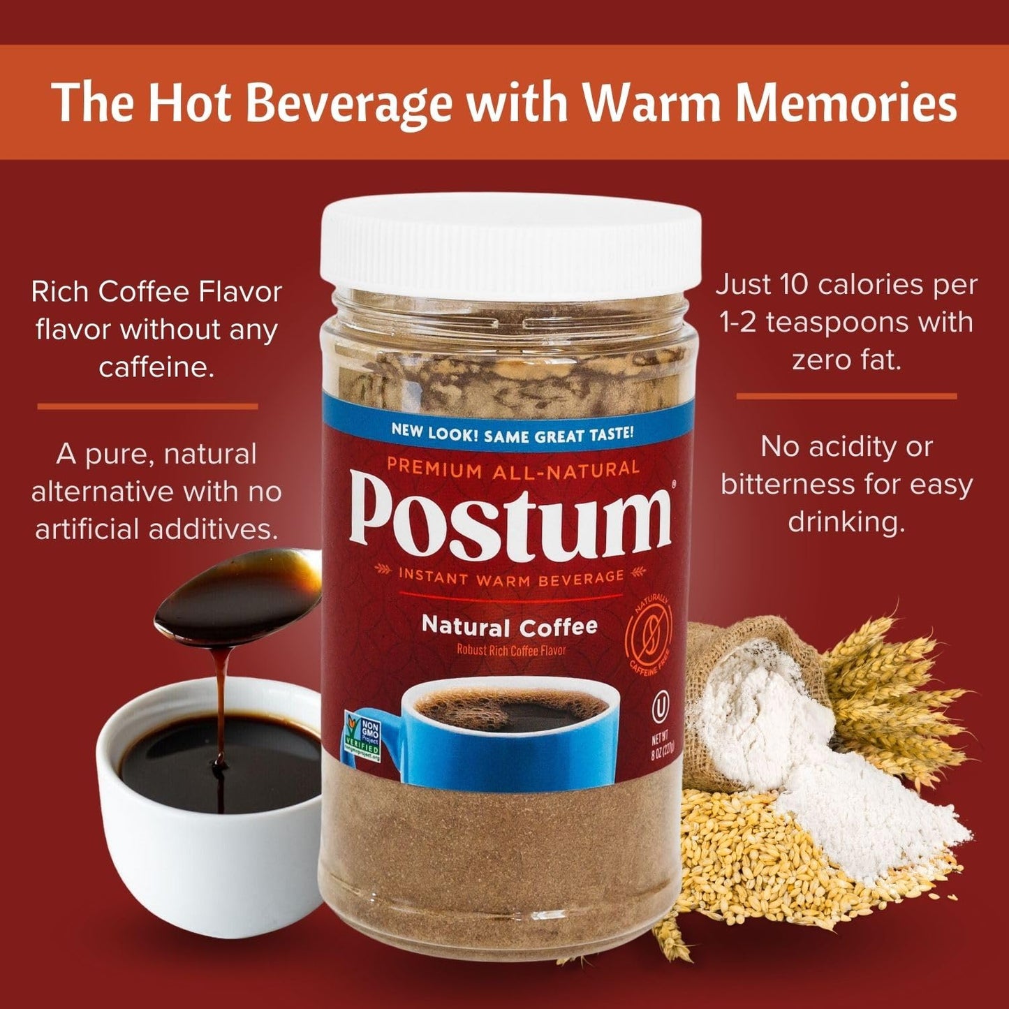 Postum Coffee Substitute, Natural Flavor, Caffeine Free, 8oz (Pack of 3)