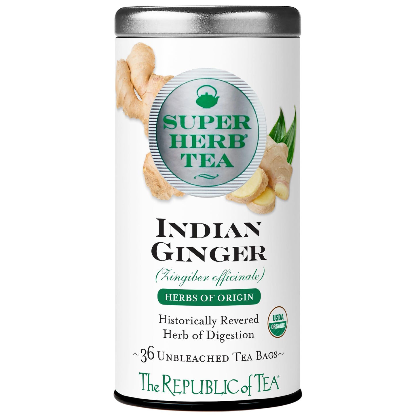 The Republic Of Tea - Organic Indian Flavor Blendger Superherb Tea Tin 36 Herbal Tea Bags Naturally Energy Blend-Free Herbs Of Oriflavor Blend