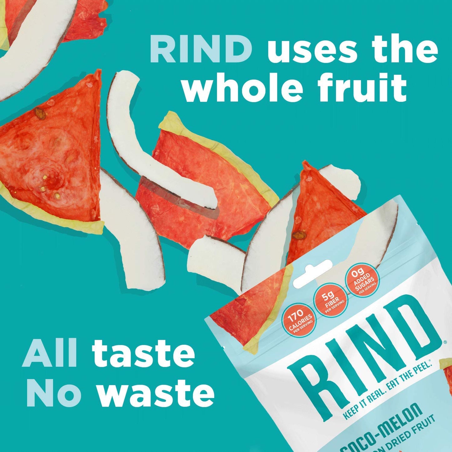 Rind Snacks Coco-Melon Dried Fruit Superfood, Organic Coconut, Watermelon, High Fiber, Vegan, Paleo, Non-Gmo 2.75Oz, Pack Of 6