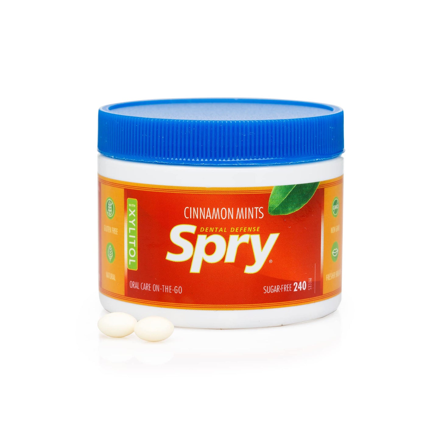 Spry Xylitol Cinnamon Mints Sugar Free Candy - Breath Mints That Promote Oral Health, Dry Mouth Mints That Increase Saliva Production, Stop Bad Breath, 240 Count (Pack Of 2)