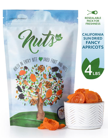 Nuts U.S. - California Sun Dried Fancy Apricots | Juicy And Tangy Flavor | No Sugar Or Color Added | Gluten Free And Non-Gmo | Apricots In Resealable Bags (4 Lbs)