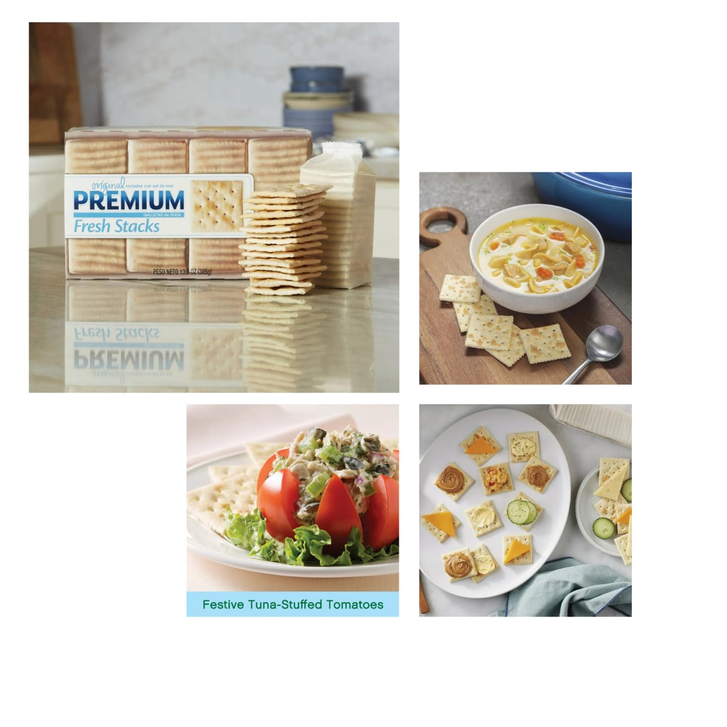Luxenton Premium Fresh Stacks Saltine ers, 13.6 oz, Topped with Sea Salt, Ideal for Soups and Dips