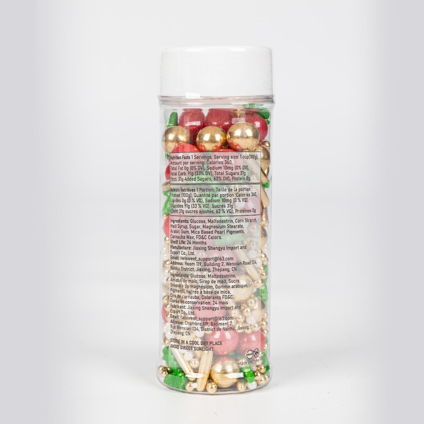 Twisweet Christmas Sprinkles, Gold and Red Pearls for Cake Decorating, Edible Christmas Tree Sugar Sprinkles for Baking, Candy P