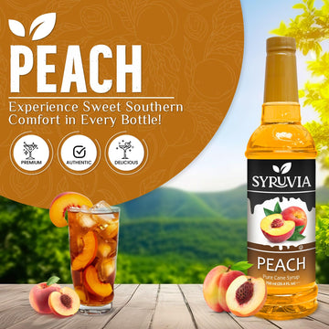 Syruvia Peach Syrup - Peach Syrup Flavor, 25.4 Fl Oz - Perfect For Cocktails, Ice Tea, Desserts, Italian Sodas, Ice And More, Ko