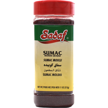 Sadaf Sumac Spice Ground - Pure Sumac Seasoning Powder - Kosher - Persian Spice - Medium Ground -11 Oz Bottle