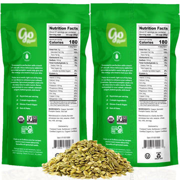 Go_Raws Sprouted Organic Pumpkin Seeds with Sea Salt (Pack of 2, 22 oz Each) - 44 oz Total - Plant-Based Protein, Vegan, Gluten-