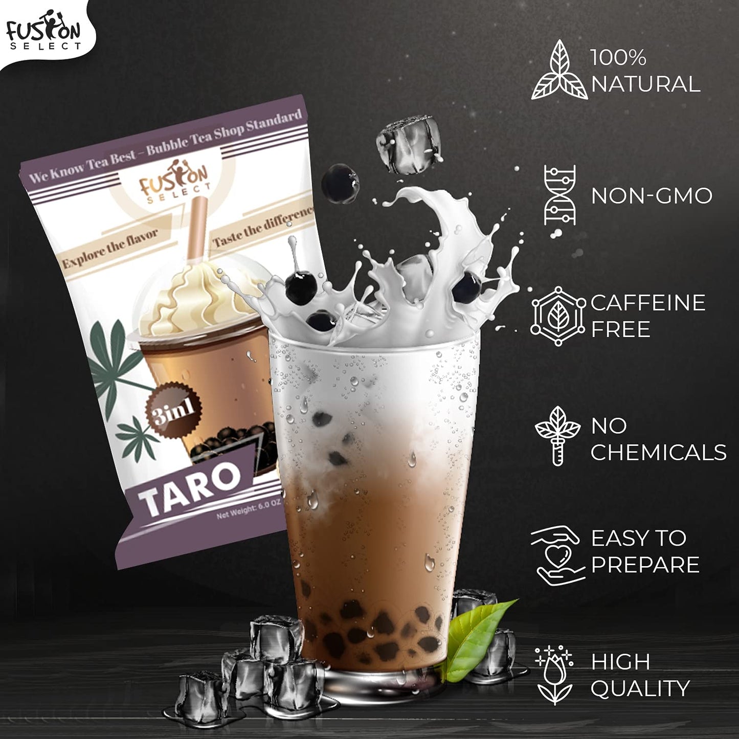 Fusion Select Strawberry Milk Tea Bubble Tea Mix - Boba Tea Flavored 3-in-1 Drink Powder with Cream & Sugar - Instant Pre-Mixed
