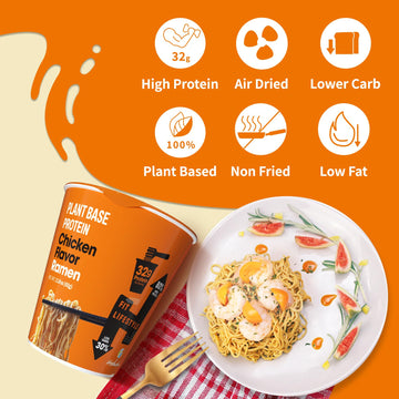 Hethstia Protein Ramen Instant Chicken Soup Cup, Plant-Based High Protein(32G) Ramen Chicken Flavor, 6 Pack, Air-Dried, Non-Frie