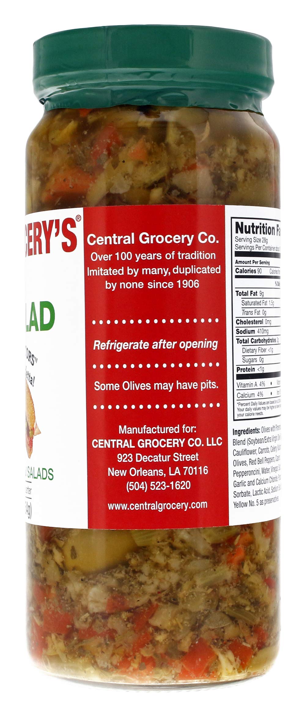 Central Grocery Olive Salad - 16 Oz (Pack Of 1) Perfect For Muffulettas, Sandwiches, Pizza Toppings, Pastas, Hot Dog Topper, Sal