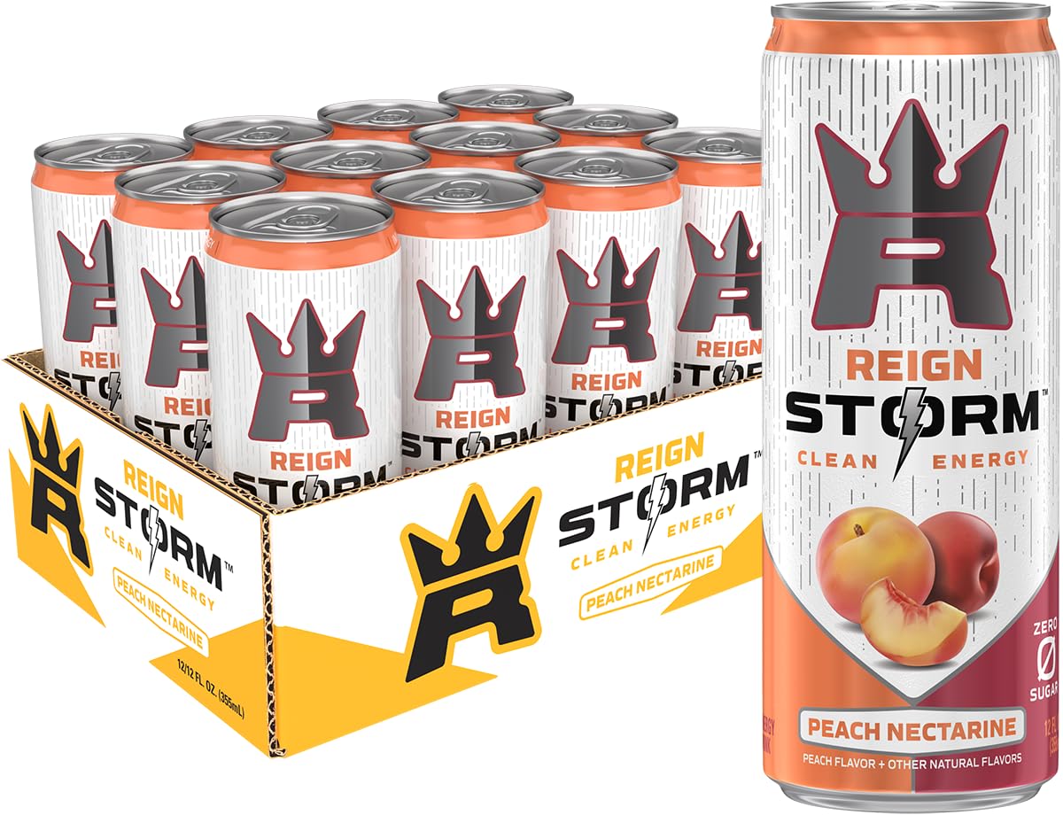 REIGN Storm Fitness & Wellness Energy Drink, Peach Nectarine, 12 Fl Oz (Pack of 12)