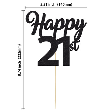 3Pcs Happy 21St Cake Toppers Black Glitter Number 21 Cake Picks Twenty One Birthday Cake Decorations For Cheers To 21 Years Old