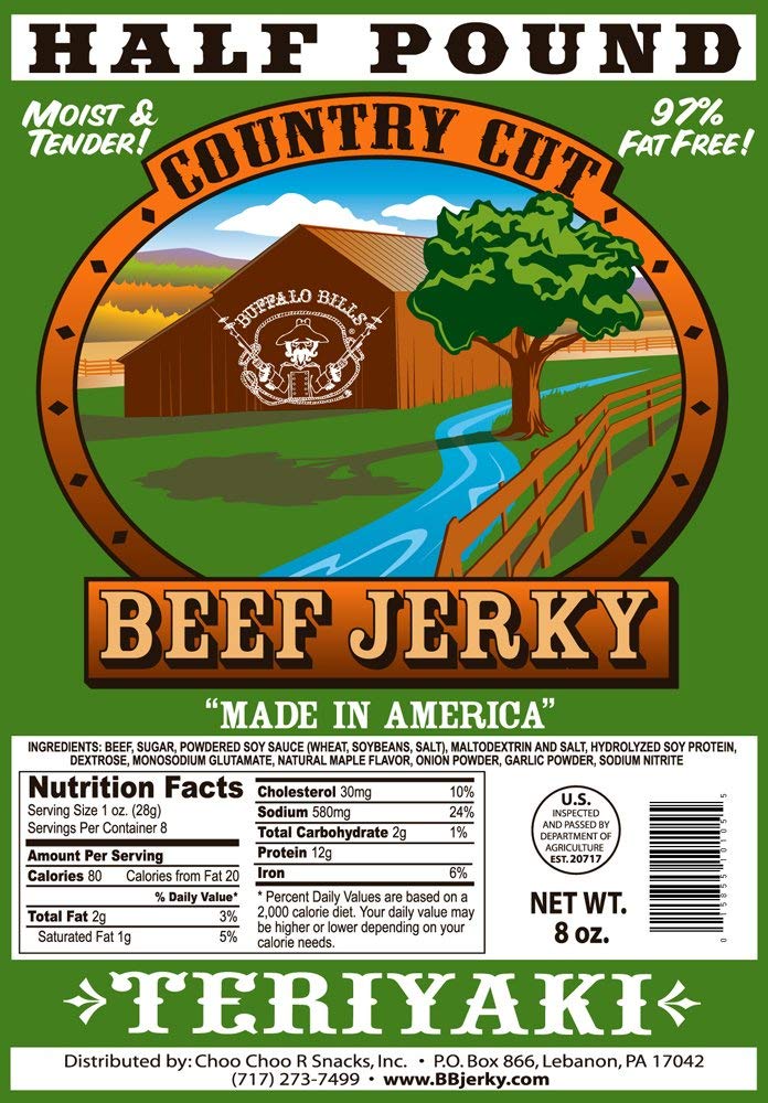 Buffalo Bills 8Oz Teriyaki Country Cut Beef Jerky Pack (Moist & Tender Teriyaki Beef Jerky)