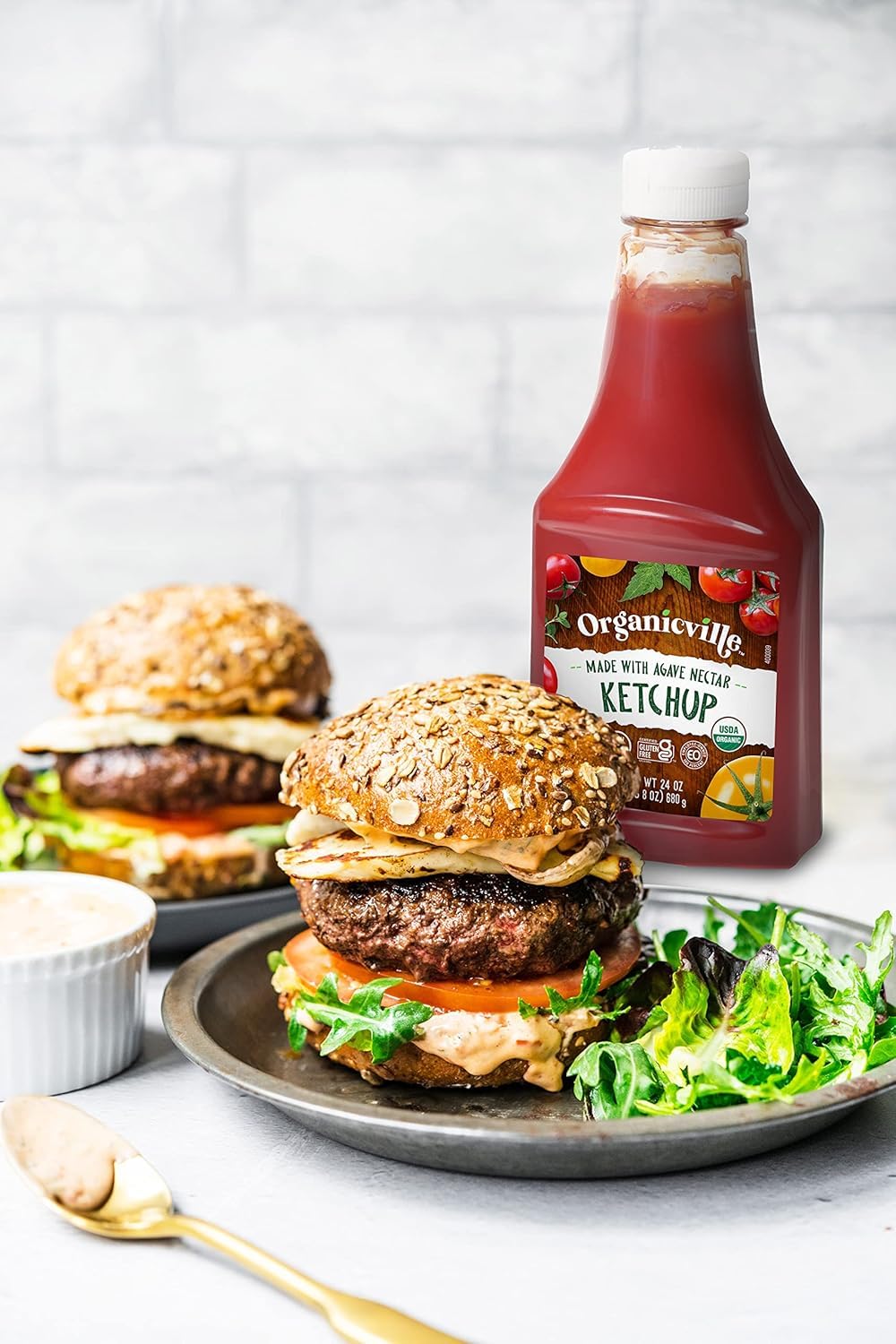 Organicville Organic Ketchup - Tomato Ketchup, Gluten Free, Non-Gmo, Vegan, Usda Organic, Made With Agave Nectar, Plant-Based Ke