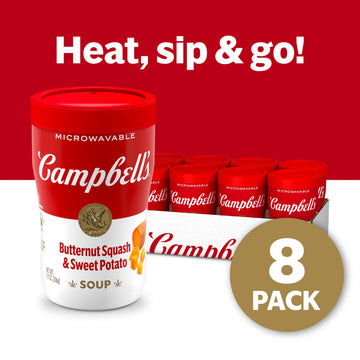 Campbells Sipping Soup, Butternut Squash & Sweet Potato Soup, 11.1 oz Microwavable Cup (Case of 8)